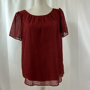 Lauren Conrad Maroon Sheer Short Sleeve Blouse Size Small
